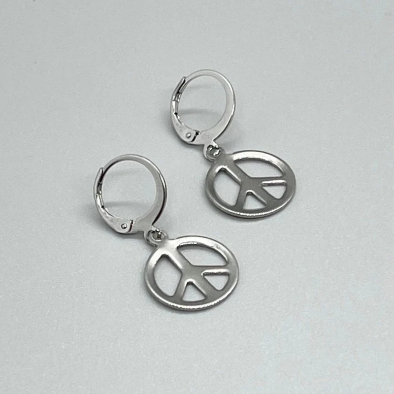 Go Ethnic Fashion - 스테인레스 스틸 PEACE SIGN 레버백 귀걸이