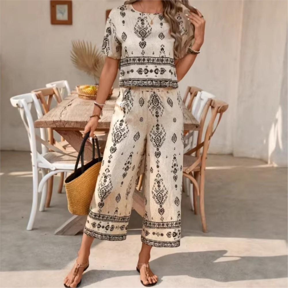New Ethnic Fashion - 패션 에스닉 레트로 프린트 반팔 여성