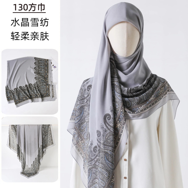 Go Ethnic Fashion - 대형 스퀘어 스카프 인쇄 거즈 하이