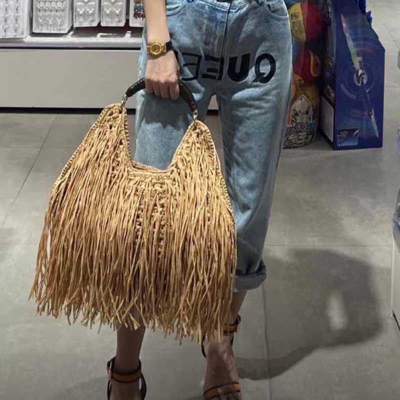보헤미안 프린지 밀짚 토트백, 우아한 짧은 손잡이가 있 - Ethnic Fashion Design 리뷰 및 가격