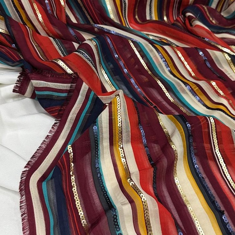 컬러풀한 줄무늬 자수 스팽글 원단 민족 스타일 셔츠 드 - Ethnic Fashion Design 리뷰 및 가격