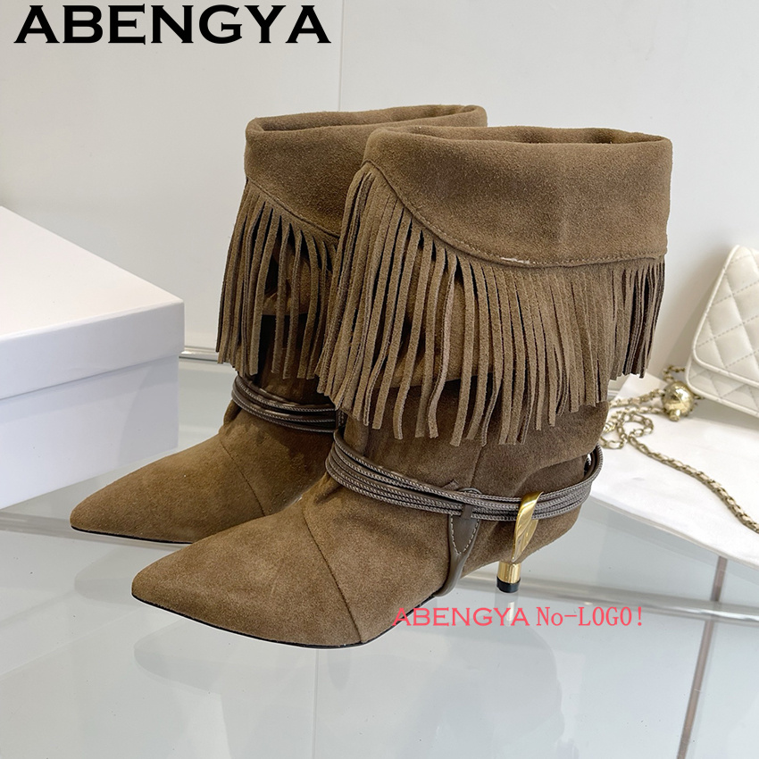 스웨이드 가죽 엣지 태슬 디자인 첼시 부츠 여성 패션  - Ethnic Fashion Design 리뷰 및 가격