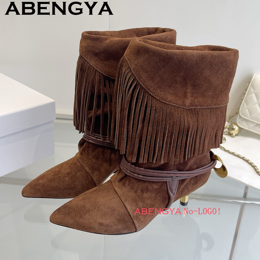스웨이드 가죽 엣지 태슬 디자인 첼시 부츠 여성 패션  - Ethnic Fashion Design 리뷰 및 가격