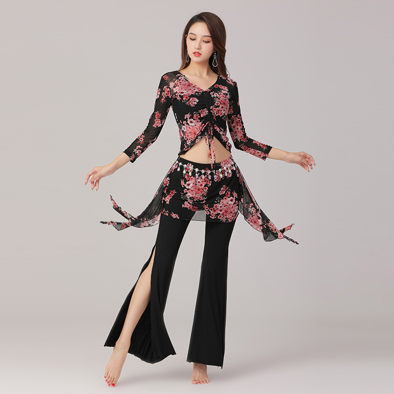 벨리댄스 연습복 세트, 크롭탑과 플레어 팬츠, 인도 스 - Ethnic Fashion India 리뷰 및 가격