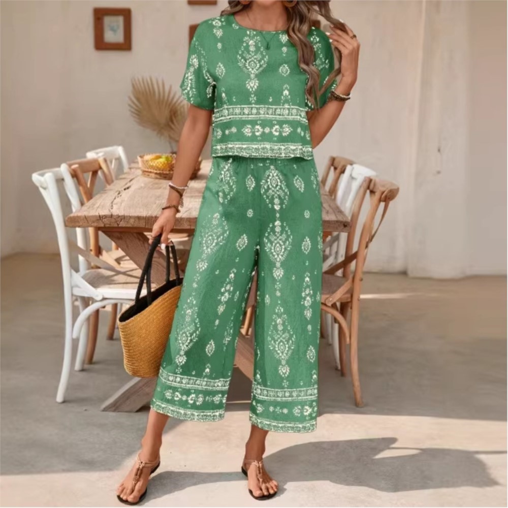 패션 에스닉 레트로 프린트 반팔 여성 정장 여름 신상  - New Ethnic Fashion 리뷰 및 가격