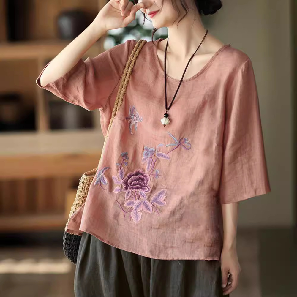 플러스 사이즈 여성 여름 레트로 블라우스 코튼 린넨 얇 - New Ethnic Fashion 리뷰 및 가격