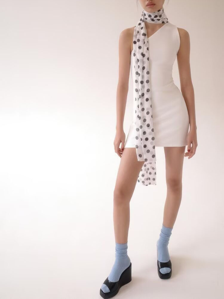 여름 신상품 폴카 도트 스카프 숄더 베어드 넥 행잉 드 - New Ethnic Fashion 리뷰 및 가격